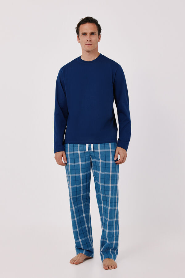 Cortefiel Jersey-knit and fabric pyjamas set Blue