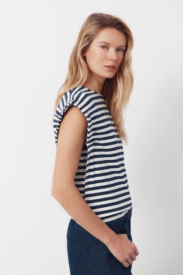 Cortefiel T-shirt with gathered armholes Printed blue