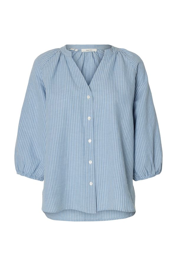 Selected Linen 3/4 sleeve blouse Blue