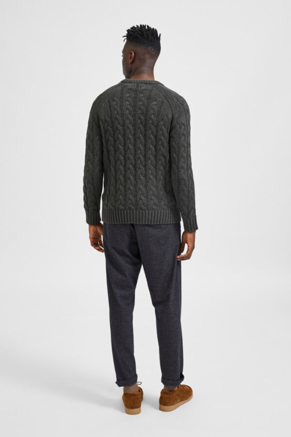 Cortefiel Round neck cable knit jumper Grey