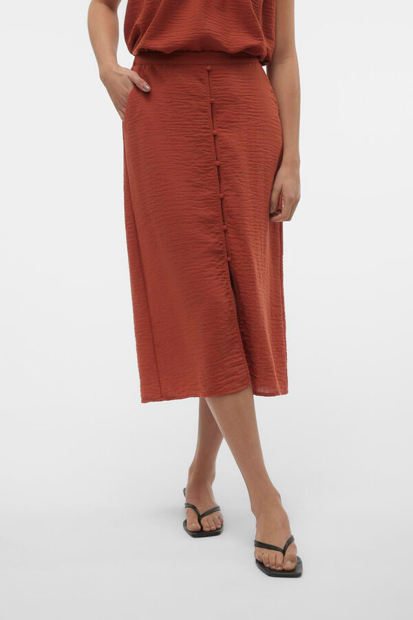 Cortefiel Midi skirt with buttons Red