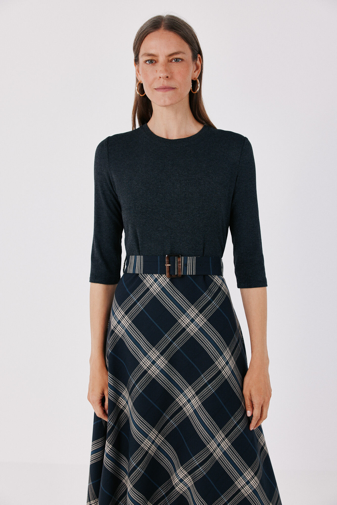 Cortefiel Plaid print ruched dress