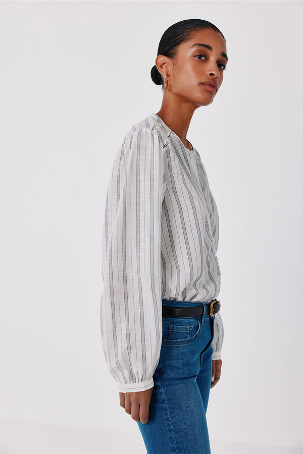 Cortefiel Striped openwork blouse White