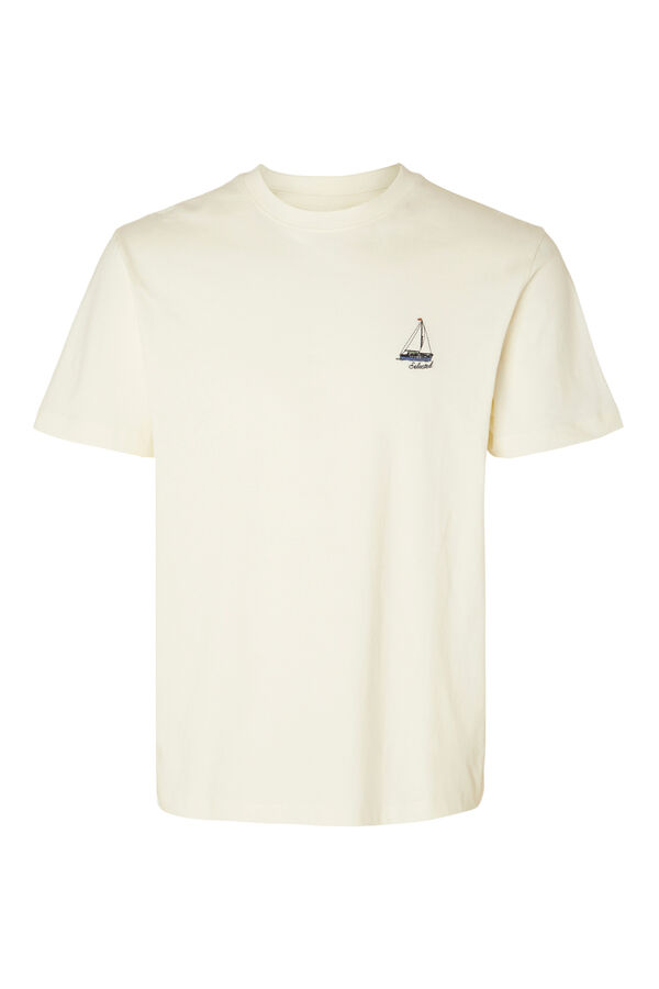 Cortefiel Camiseta de manga corta con detalle bordado 100% algodón orgánico Blanco