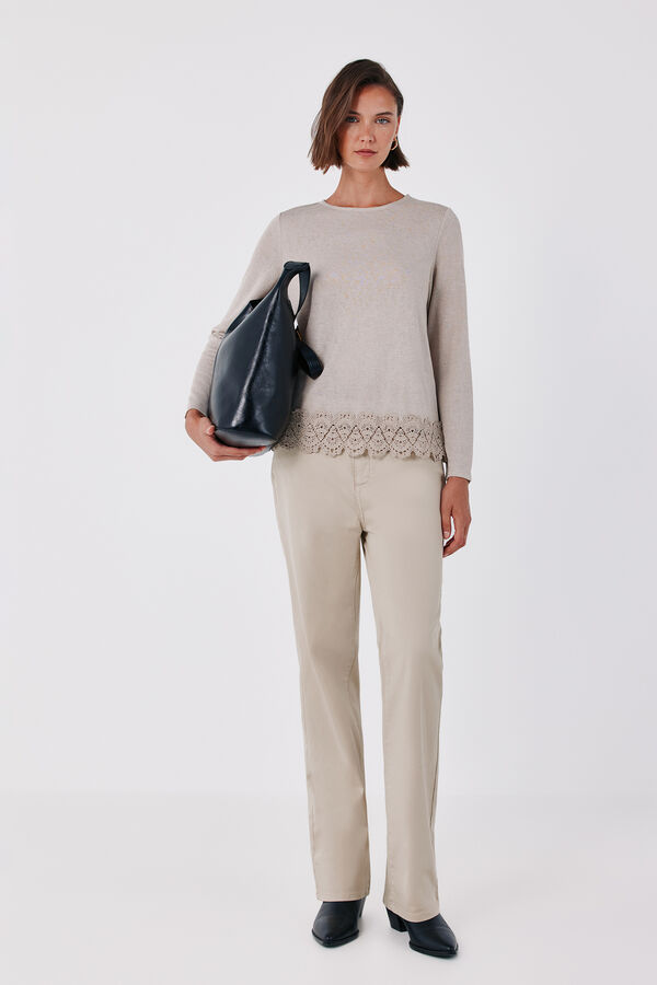 Cortefiel Guipure hem T-shirt Nude
