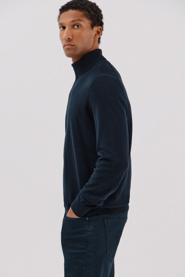 Cortefiel Cotton/silk cashmere high neck jumper Navy