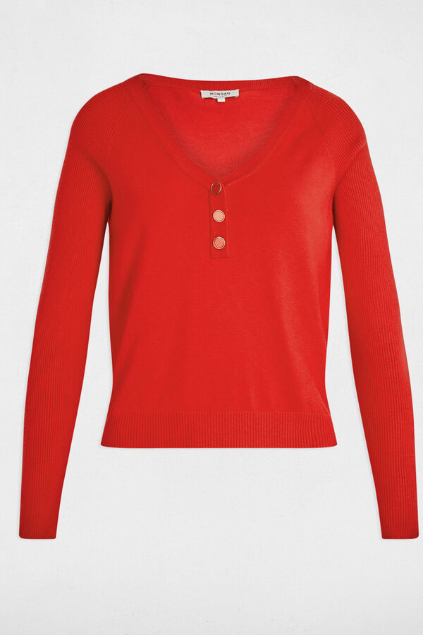 Morgan Camisola justo com gola em V Vermelho