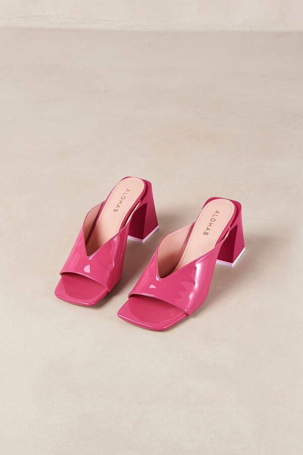 Cortefiel Tasha Pink Leather Sandals Fuchsia