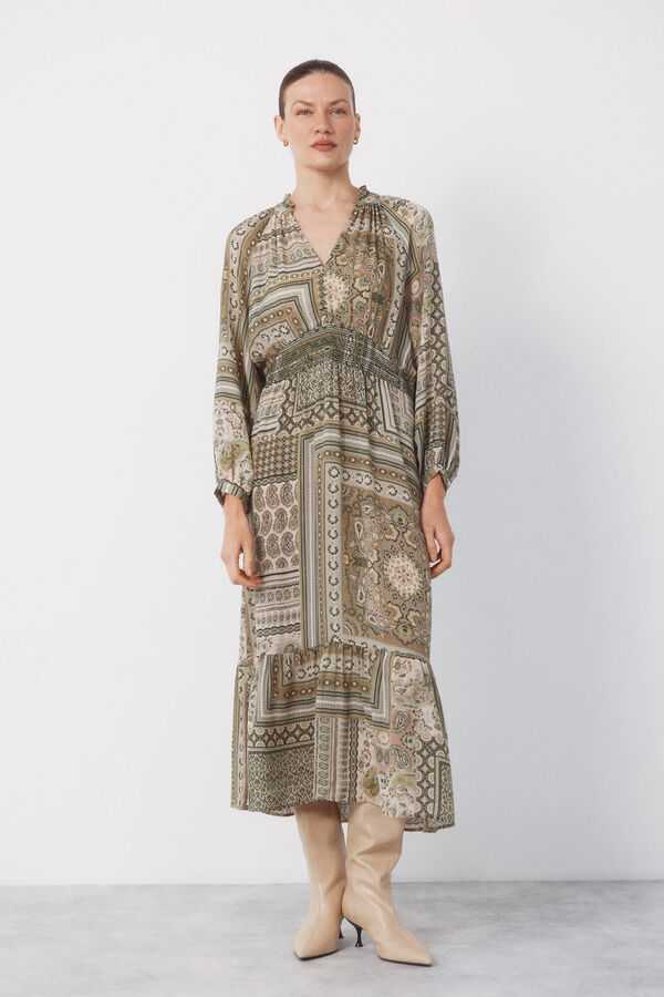 Cortefiel Vestido estampado flu&iacute;do Verde