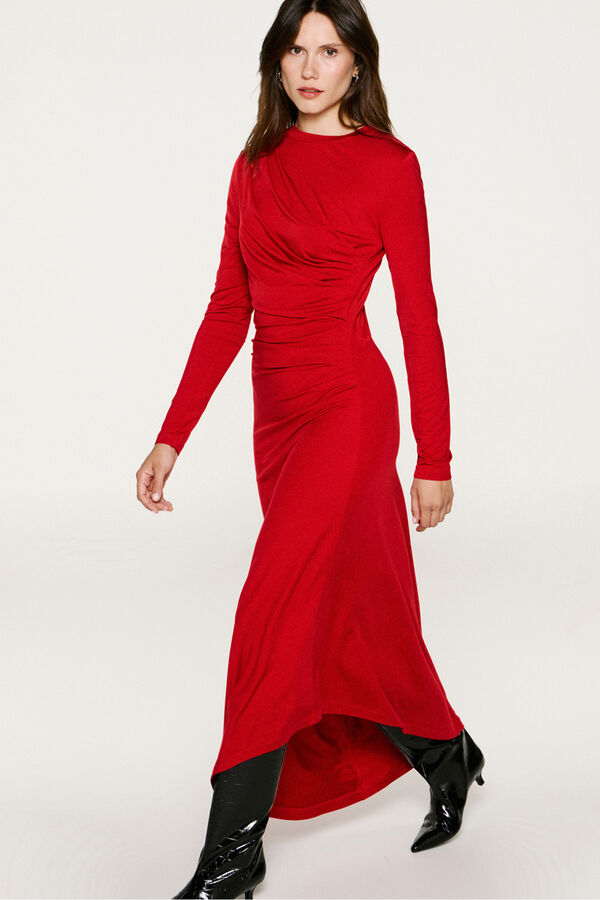 Selected Vestido slim fit assimétrico Vermelho