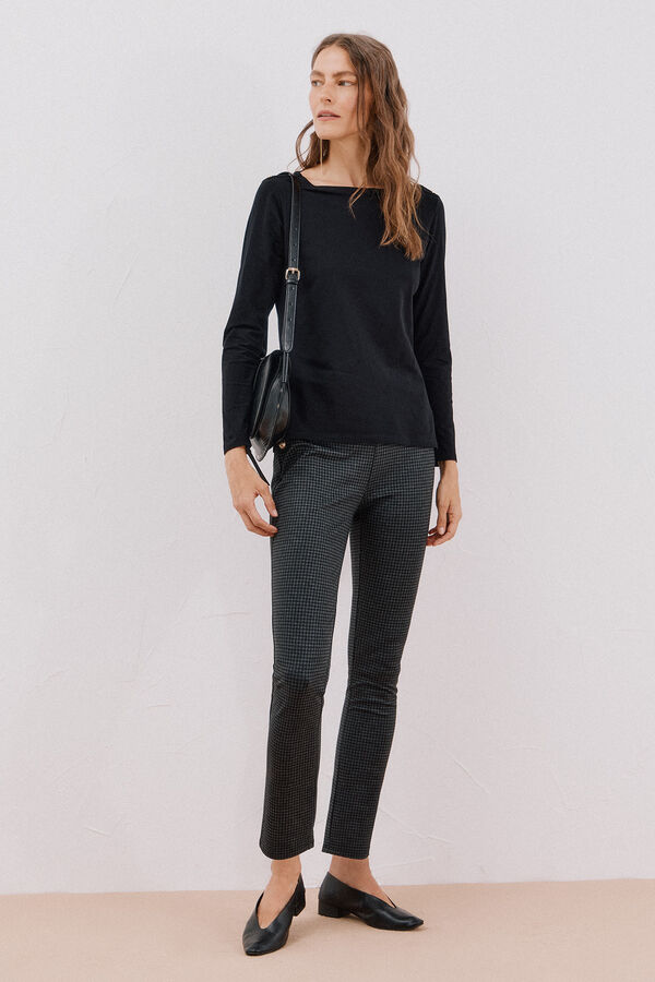 Cortefiel Boat neck T-shirt with buttons Black