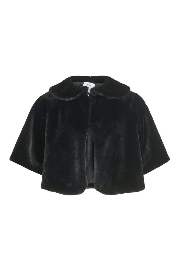 Vila Casaco de capa de pele sint&eacute;tica Preto