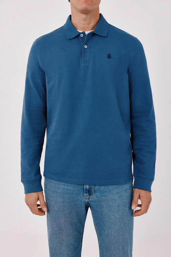 Cortefiel Basic long sleeve polo shirt Blue
