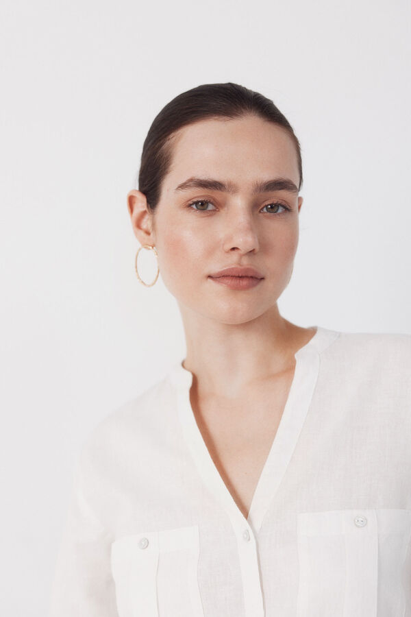 Cortefiel Camisa r&uacute;stica de manga comprida Branco