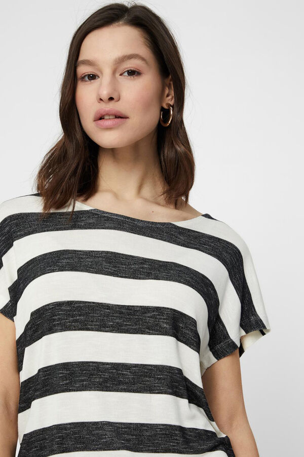 Cortefiel Women's short-sleeved striped t-shirt Black