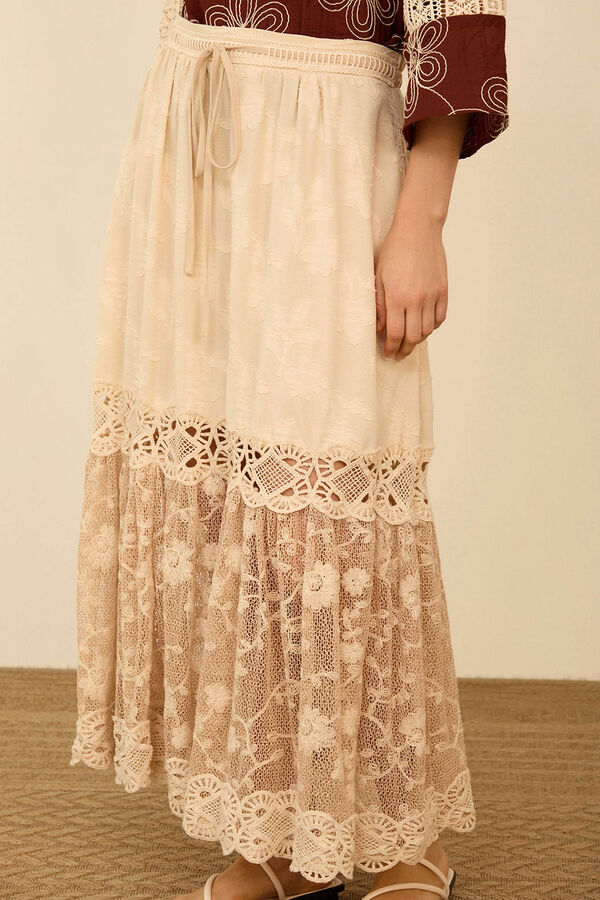 Meisie Bimaterial midi skirt Beige