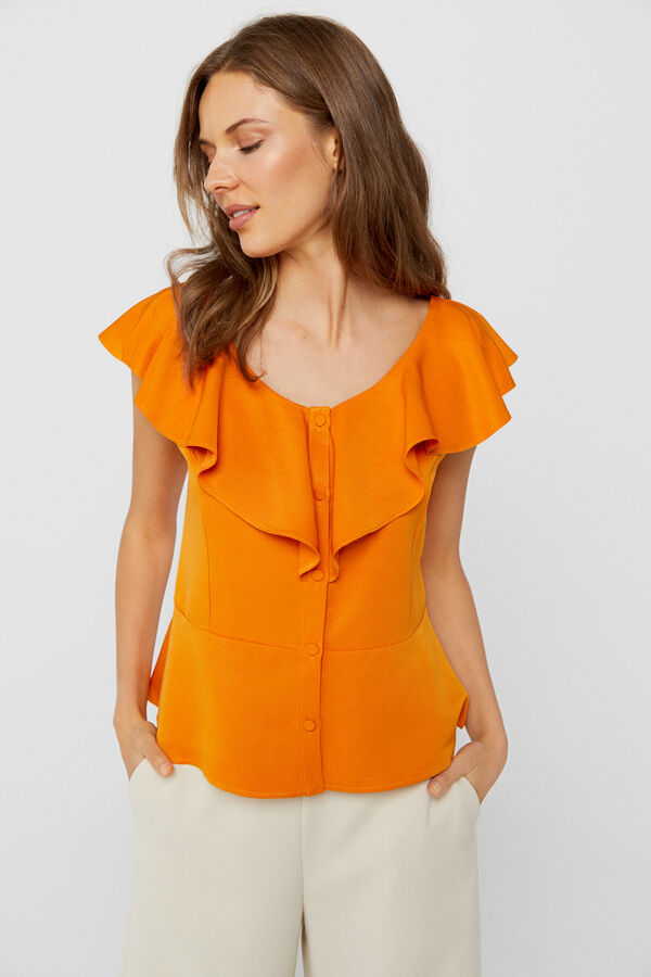 Cortefiel Flounced neckline blouse Orange