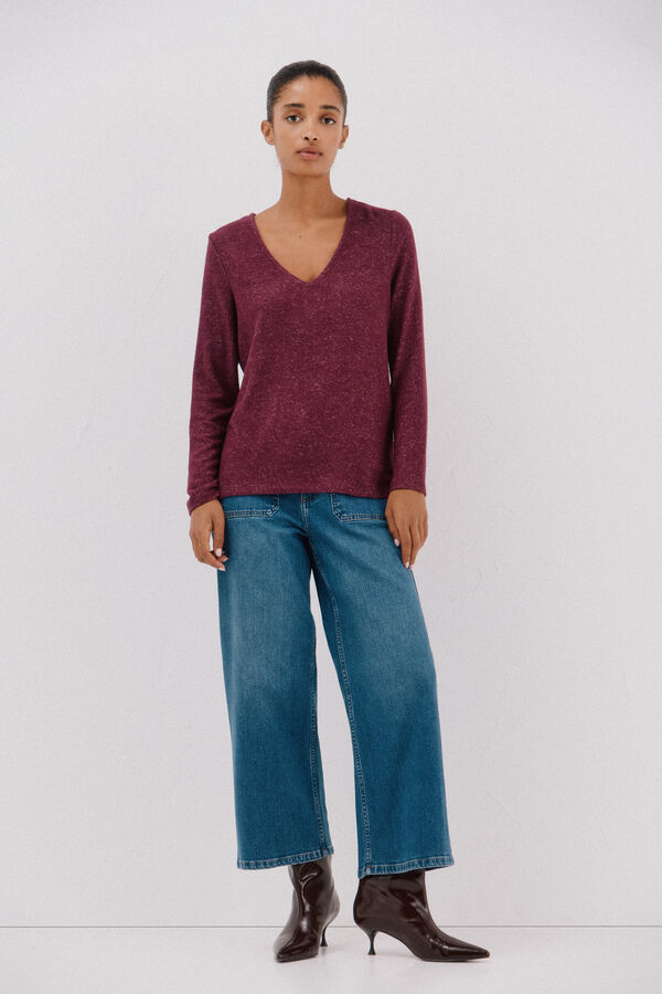 Cortefiel Essential v-neck t-shirt Purple