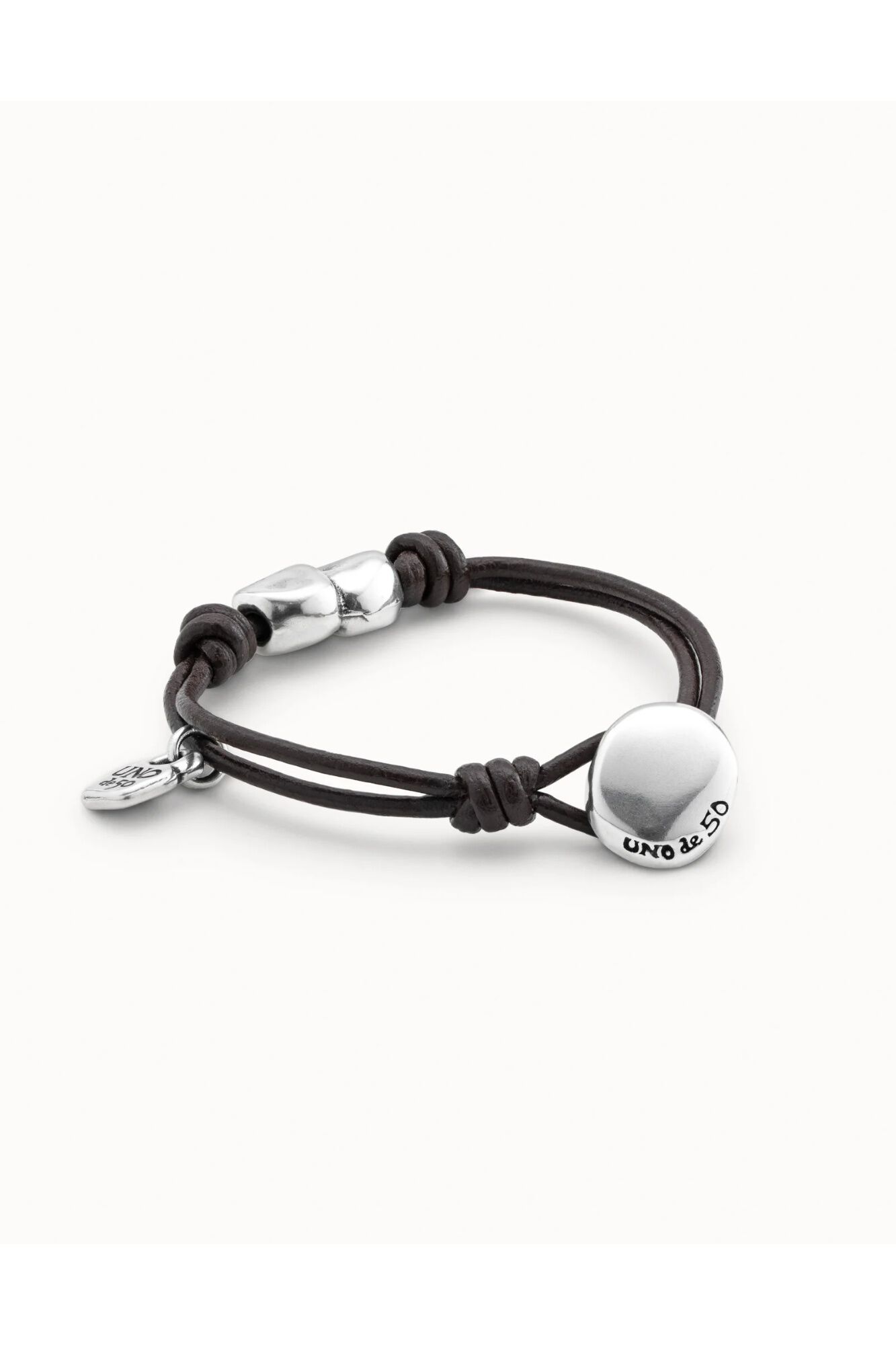UNOde50 Pulseira de couro e banho a prata