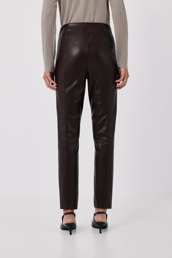 Cortefiel Elastic faux leather women's leggings Dark brown
