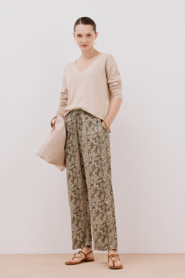 Cortefiel Flowing printed trousers Printed green