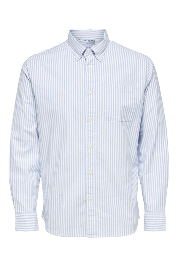 Cortefiel Long-sleeved shirt with pocket in 100% cotton Blue