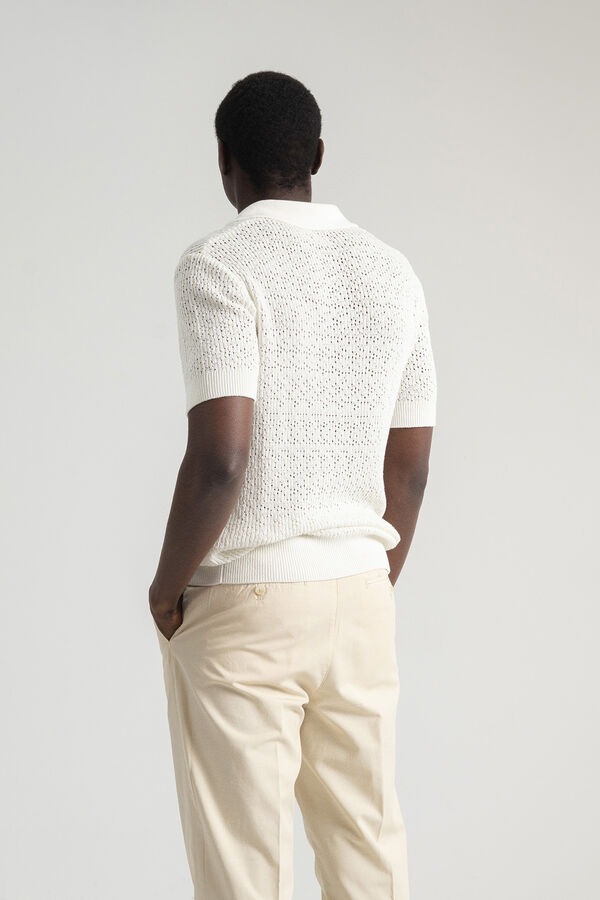 Cortefiel Crochet polo shirt White
