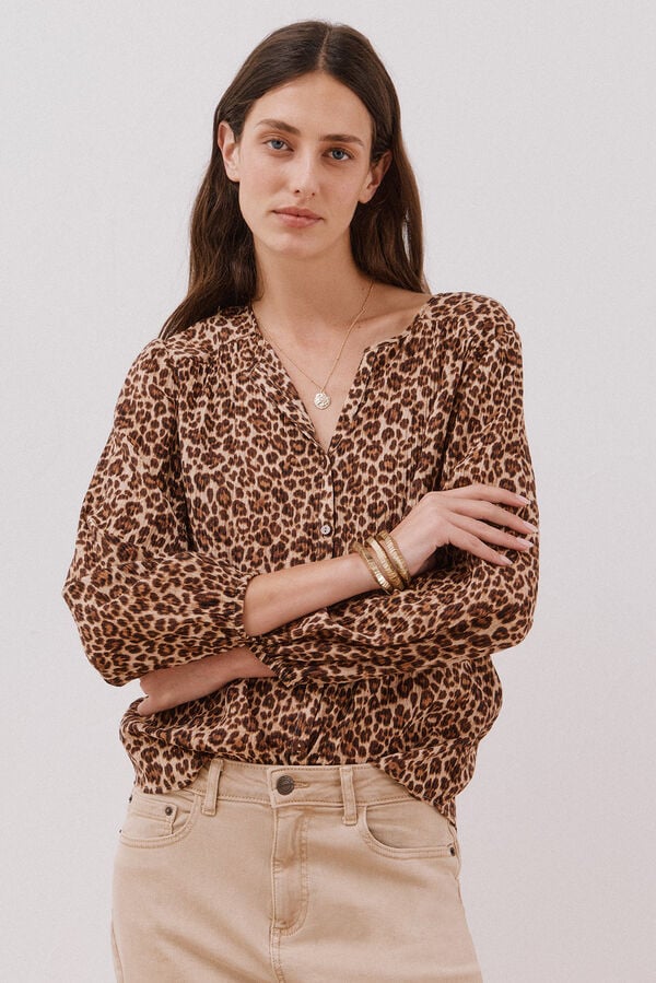Cortefiel Blusa gola redonda Castanho