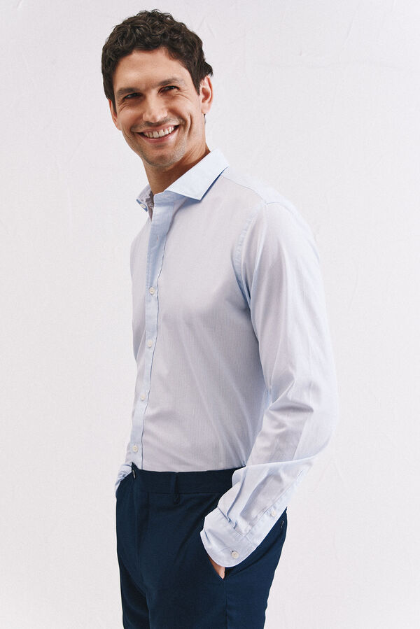 Cortefiel Striped cotton shirt Blue