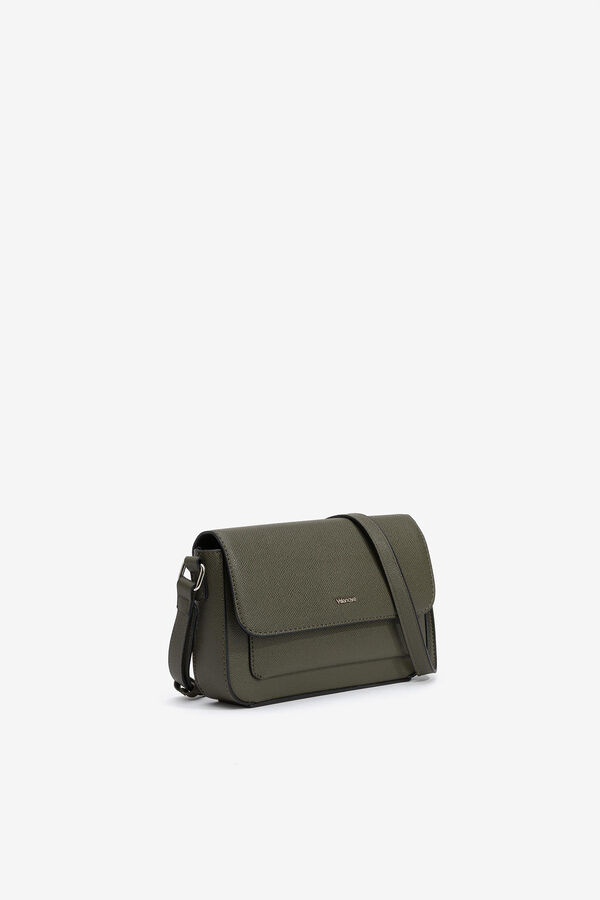 Cortefiel Textured faux leather crossbody bag Green
