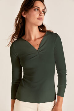 Cortefiel Ribbed gathered t-shirt Dark gray