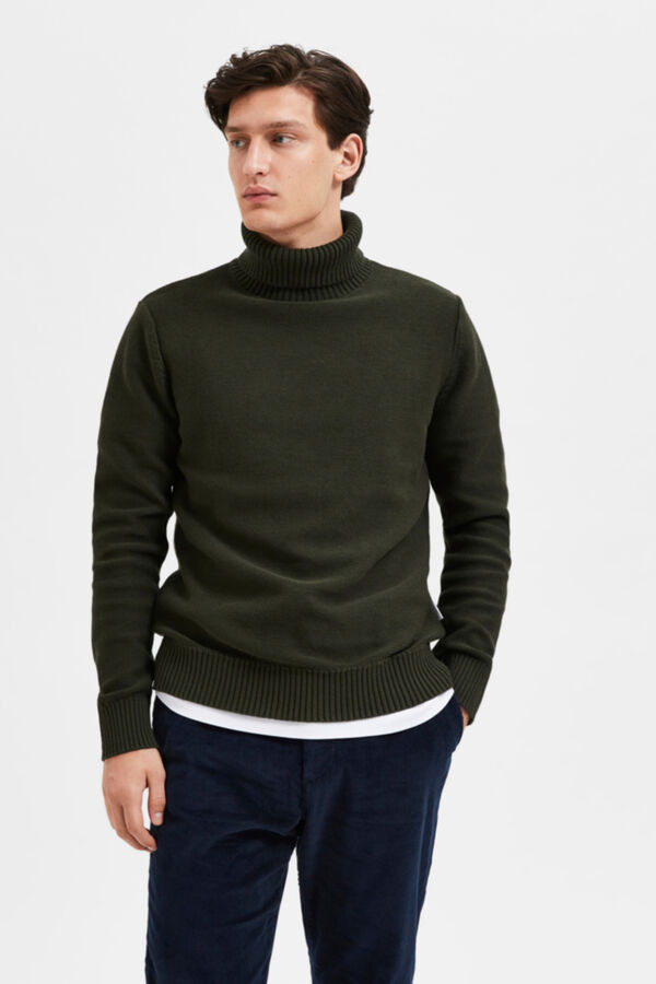 Selected Cotton polo neck jumper Green
