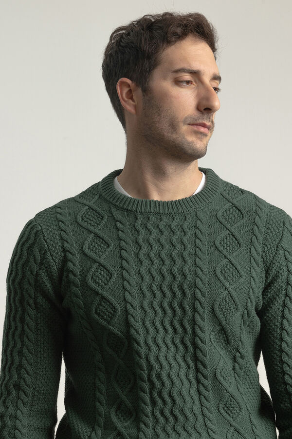 PuroEGO Suéter Aran com gola redonda Verde