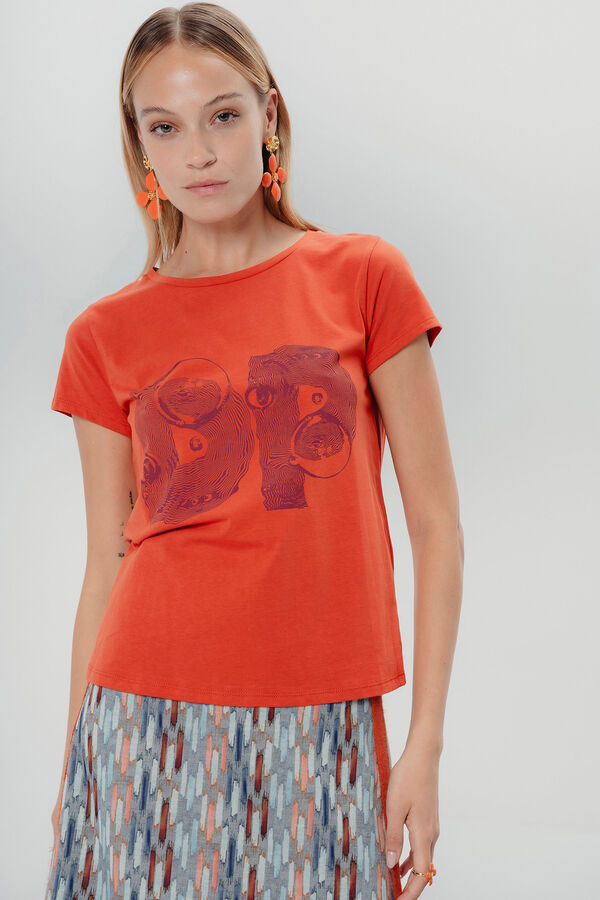 Cortefiel Vibrant Orange T-Shirt Orange