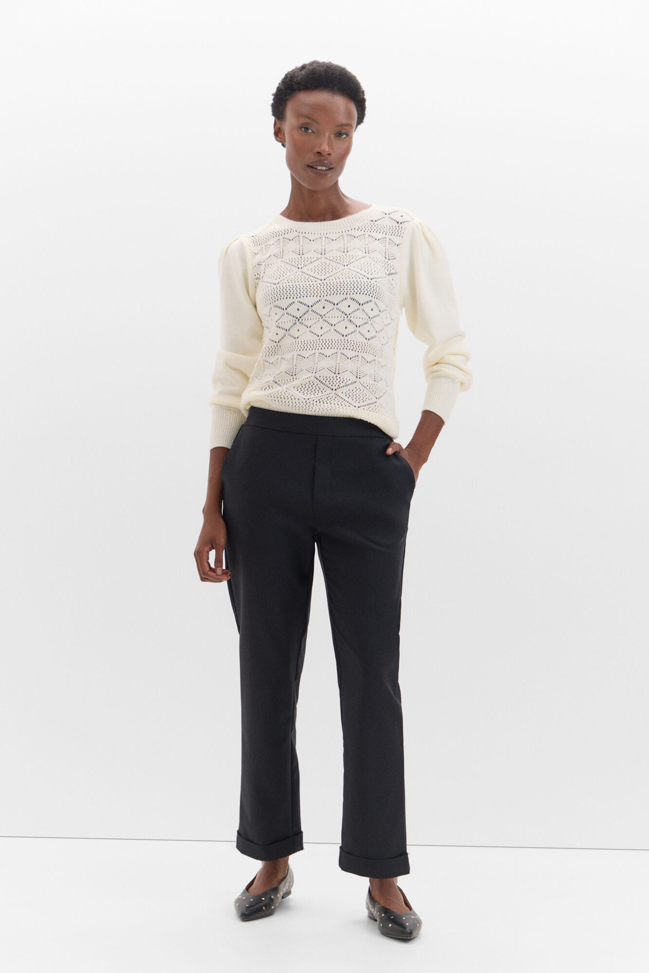 Pantalon recto con goma en la espalda Pantalones de mujer Cortefiel