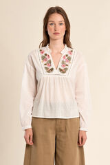 Molly Bracken Blusa de manga comprida com flores bordadas Branco