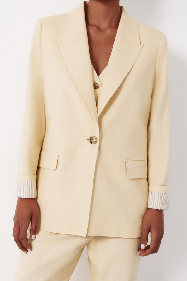 Cortefiel Blazer fabric with linen Yellow
