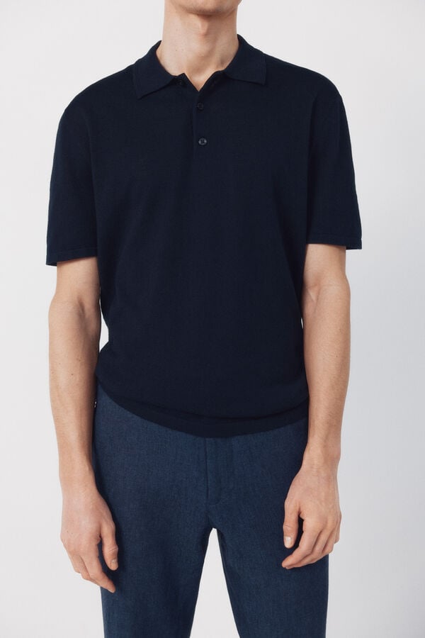 Cortefiel Cotton short sleeve polo shirt Navy