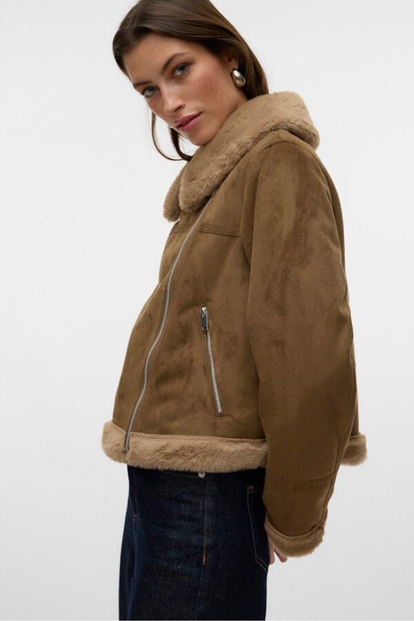 Vero Moda Blusão de veludo com fecho-éclair para mulher Castanho