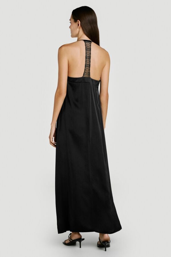 Vila Long lace strap dress Black