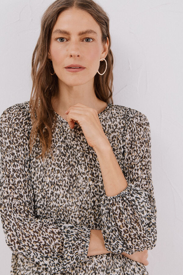 Cortefiel Pleated blouse Printed white