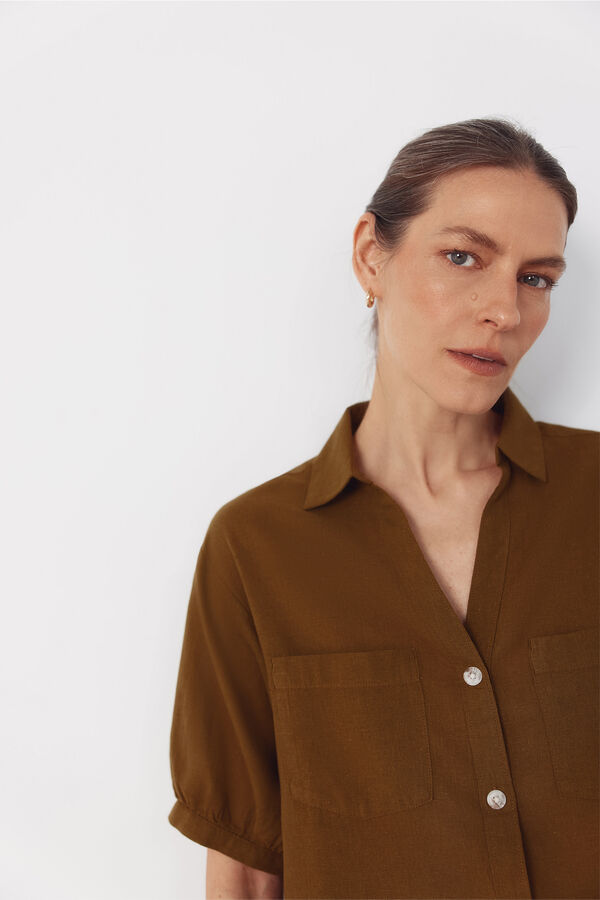 Cortefiel Rustic short sleeve shirt Kaki