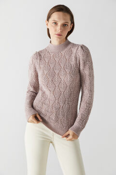 Cortefiel Jersey-knit jumper with puff sleeves Lilac