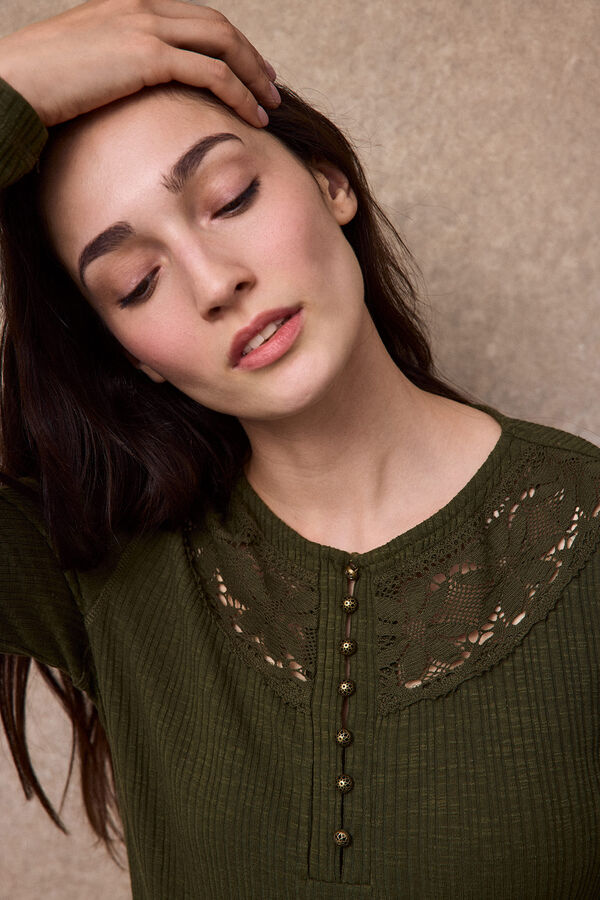 Slowlove Top escote blonda Kaki