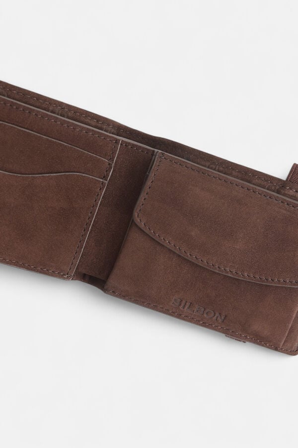 Silbon Carteira de couro multi-raquete gravada Castanho