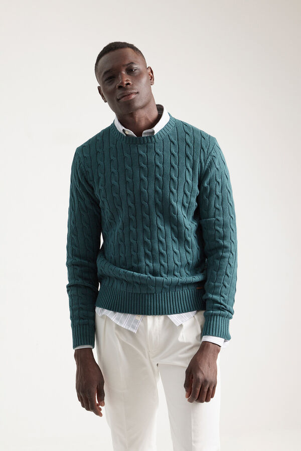 PuroEGO Cable cross-knit jersey-knit  Dark green