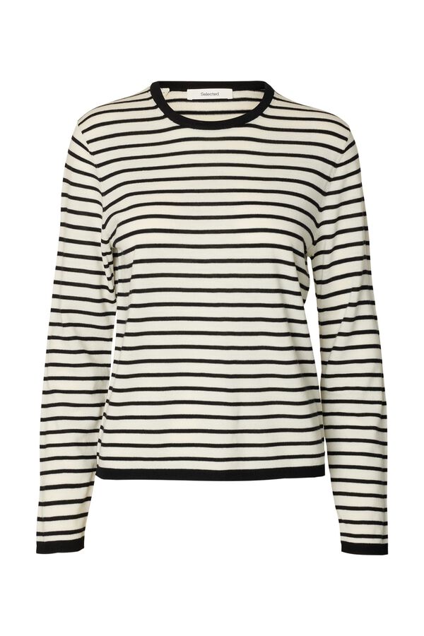 Selected 100% merino wool striped jumper Black