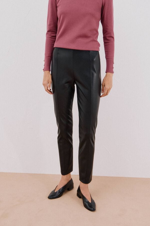 Cortefiel Women's stretch faux faux leather leggings Black