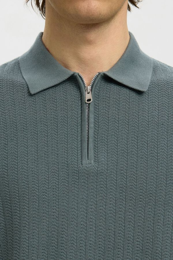 Selected Polo de malha com meio fecho-&eacute;clair Verde