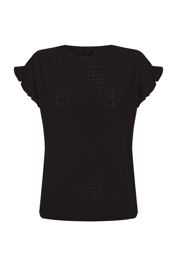Cortefiel Jersey-knit T-shirt with openwork detail Black